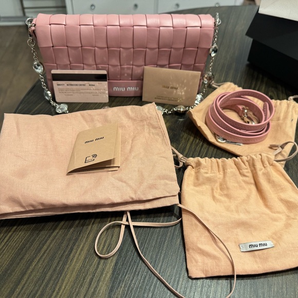 Miu Miu Pink Woven Leather Clutch - Picture 7 of 13